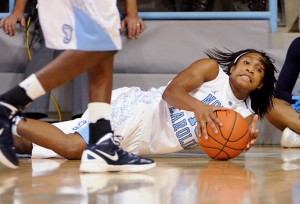 Danielle Butts dives to save the ball (UNC Athletics)