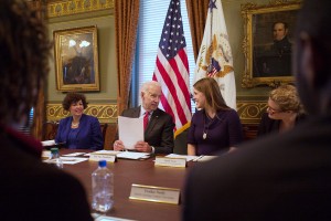 Vice President Joe Biden talks with Katie Akin; Photo by David Lienemann