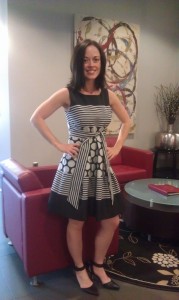 Tiffany Thompsen, Leasing Associate at Chapel Hill North Apartments and Townhomes, in a killer black and white sassy patterned dress.