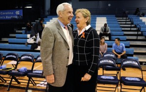 Roy Williams dropped by to welcome Hatchell back to sidelines (UNC Athletics)