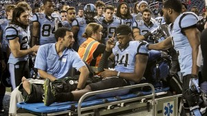 Quinshad Davis was loaded on a stretcher in the bowl game - will miss spring practice (UNC Athletics)