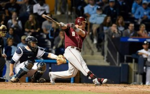 DJ Stewart and the Seminole offense picked up four runs against Trent Thornton in the first three innings, while their pitching staff kept Carolina in check. (Liz Condo, theACC.com)