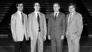 1982 UNC coaching staff. From left to right: Roy Williams, Roy Williams, Eddie Fogler, Bill Guthridge and Dean Smith.