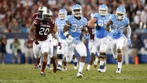 Elijah Hood (34) provided the lone bright spot for UNC's offense on Thursday, putting up 138 yards on 12 carries. (UNC Athletics)
