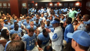Fedora addresses his team after the game. (UNC Athletics)