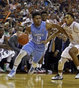 Joel Berry drives against Texas. He finished with 8 points. (AP Photo/ Michael Thomas)