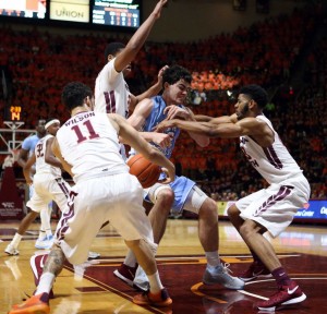Luke Maye played 11 minutes for UNC, which got into serious foul trouble in the frontcourt. (AP Photo/ Matt Gentry)