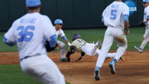 A pair of difficult fielding plays provided the difference for the Yellow Jackets in the fifth inning. (Joe Bray/ UNC Athletics)