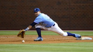 Zack Gahagan has been a solid contributor at the plate for UNC this season, but his defense has gotten more attention in recent games. (Jeffrey A. Camarati/ UNC Athletics)