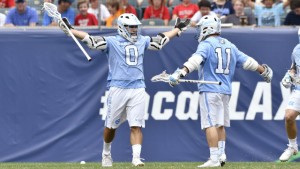 Steve Pontrello (left) was named an honorable mention All-American after leading the national champs in scoring with 70 points. (Jeffrey A. Camarati/ UNC Athletics)