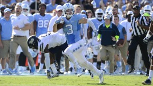 Lost in all the comeback drama, Ryan Switzer put together one of the greatest games by a receiver in UNC history with his 16 catches and 208 yards. (Jeffrey A. Camarati/ UNC Athletics)
