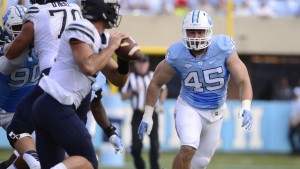 Mikey Bart and the rest of the UNC defense stopped Pitt when it mattered most late in the game. This after struggling for most of the day. (Jeffrey A. Camarati/ UNC Athletics)