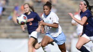 Maya Worth got things started for the Tar Heels when she scored her first goal of the season to give the team a 1-0 lead over Notre Dame. (Jeffrey A. Camarati/ UNC Athletics)