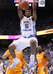 Tony Bradley posted a double-double (10 points, 10 rebounds) in 20 minutes off the bench. His block in the final seconds also helped seal UNC's win over Tennessee. (Todd Melet)