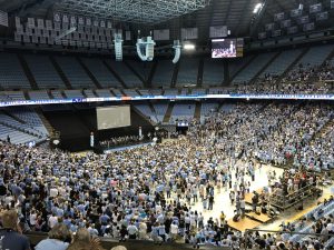 UNC fans celebrate the 2017 Men's Basketball team at the Smith Center