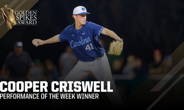 UNC Reliever Cooper Criswell Takes Home Golden Spikes Gold Standard Performance of the Week Honor