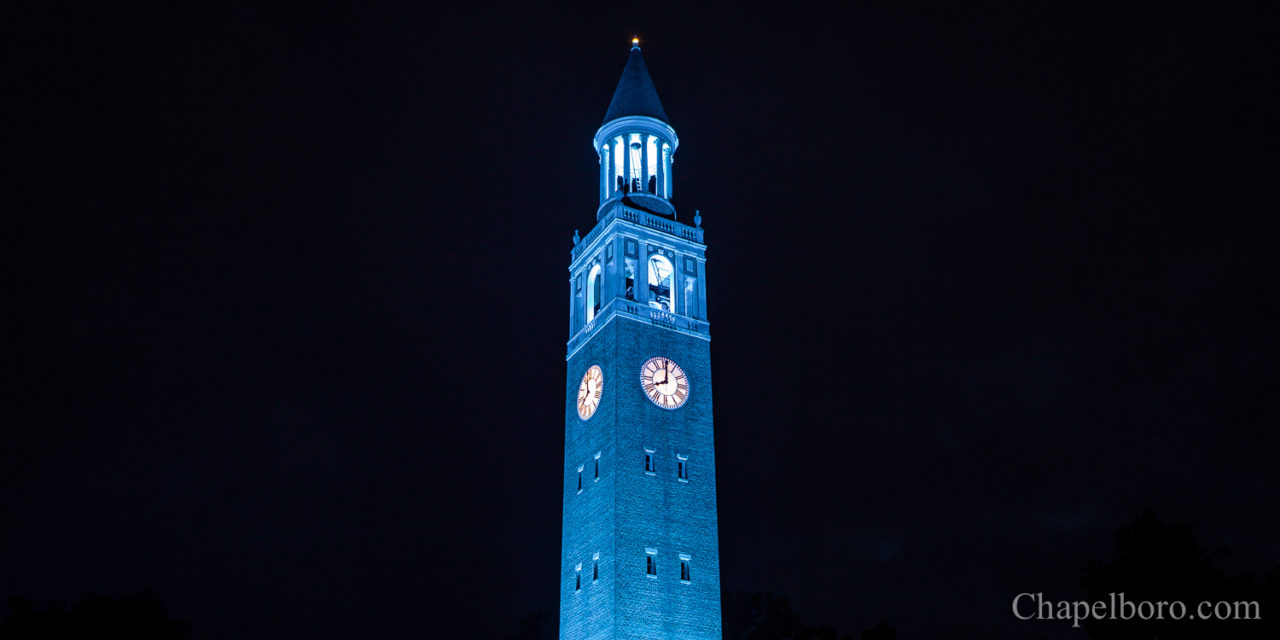 UNC Lights the Bell Tower Blue After the First 2020 Football Victory