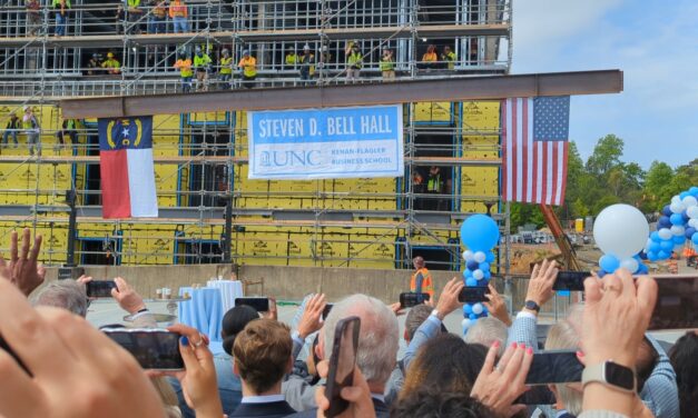 UNC Celebrates Business School Expansion’s Construction with ‘Topping Off’ Ceremony