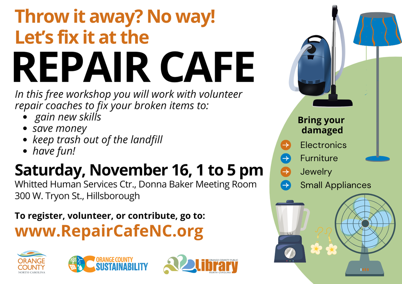 Repair Cafe NC Coming to Help Fix Items, Teach Skills in Hillsborough