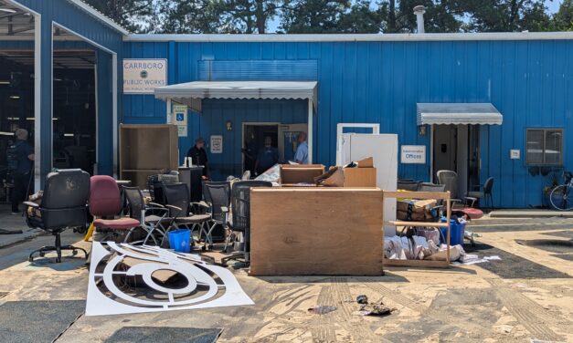 Carrboro’s Public Works Facility and Vehicles Damaged by Floodwaters