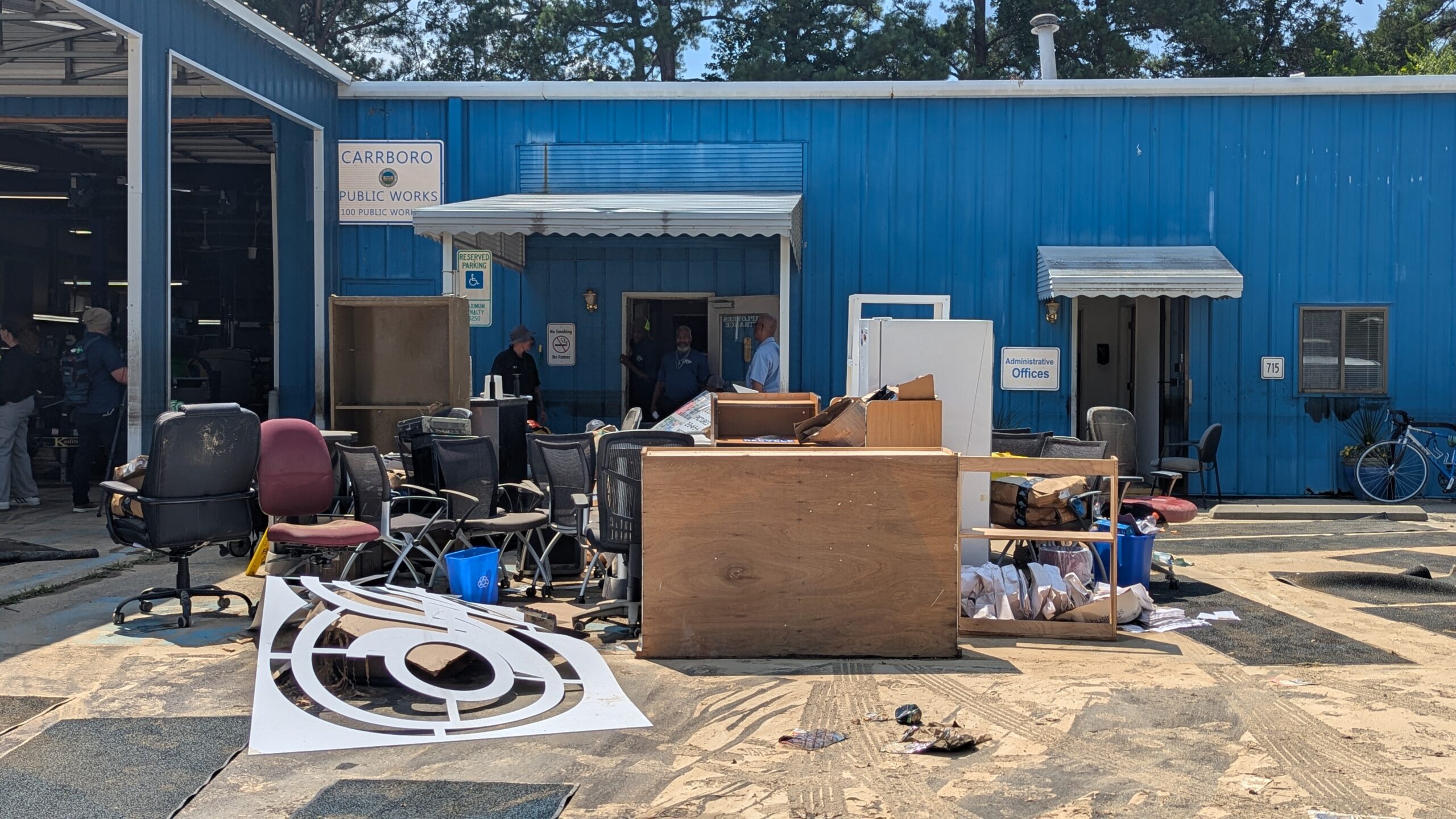 Carrboro’s Public Works Facility and Vehicles Damaged by Floodwaters