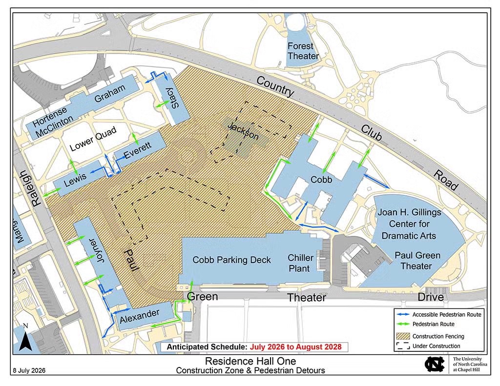 UNC Readies for Demolition of Jackson Hall; Construction Zone Created Around Site