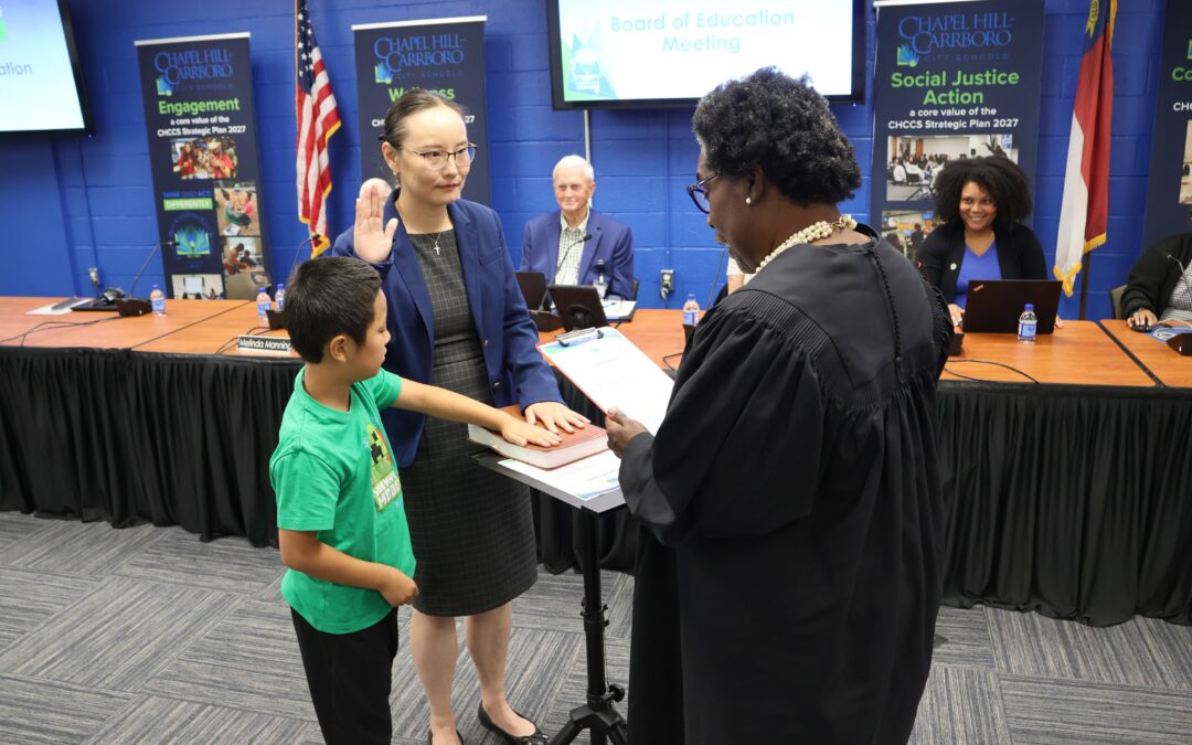 Tongde Wu Takes Oath of Office, Formally Joins CHCCS Board of Education