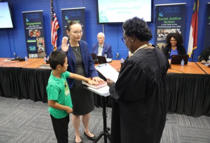Tongde Wu Takes Oath of Office, Formally Joins CHCCS Board of Education